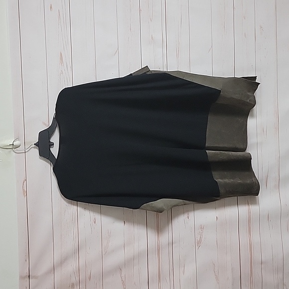 ECRU Womens Colorblock Poncho Knit Suede Tunic V Neck Blouse Top Med - Picture 5 of 5